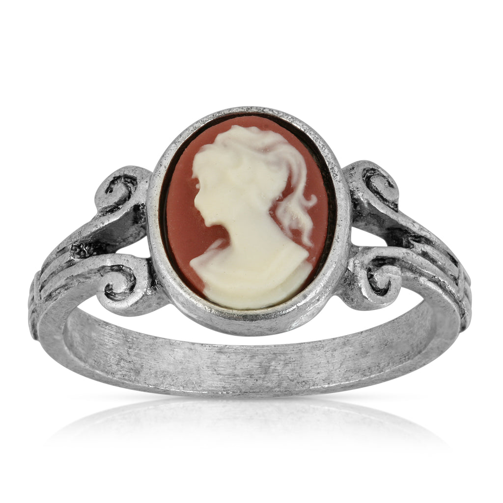 Pewter Carnelian Cameo Oval Ring Size 7