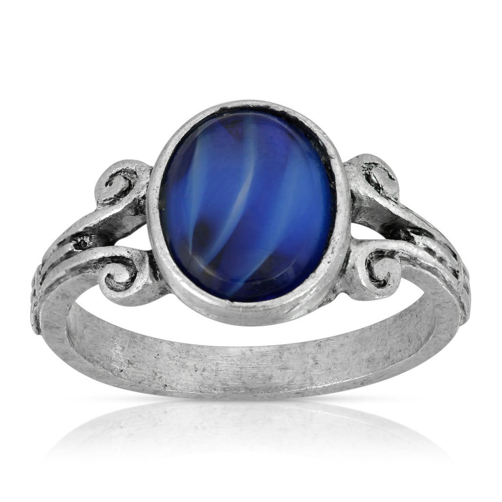 Silver Tone Round Blue Center Size 7 Ring