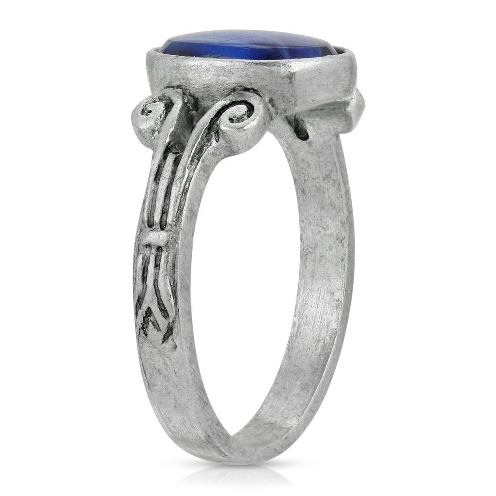 Side Profile Silver Tone Round Blue Center Size 7 Ring