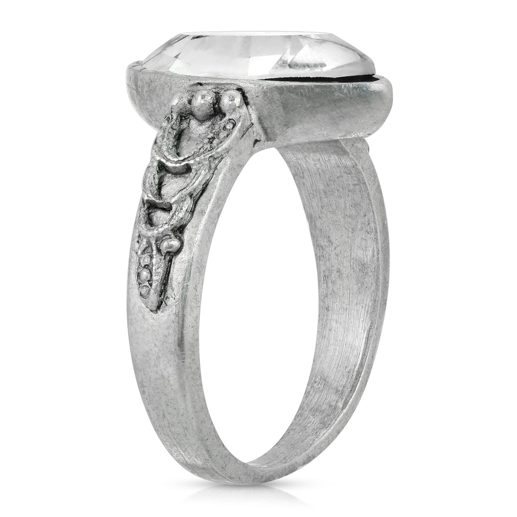 Side Profile Pewter Navette Shaped Crystal Ring Size 7