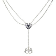 Silver Tone Spider Web With Crystal Spider Drop Necklace 16 Inch