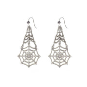 Silver Tone Crystal Spider Web Chain Drop Wire Earring