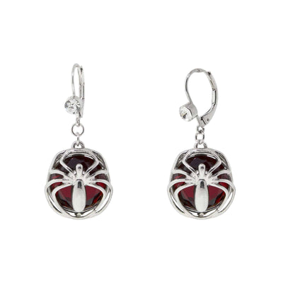 Silver Tone Red Bead Spider Drop Earrings