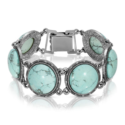 Semi Precious Round Turquoise Stone Link Bracelet