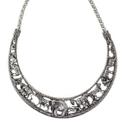 Silver Tone Elephant & Safari Animals  Collar Necklace