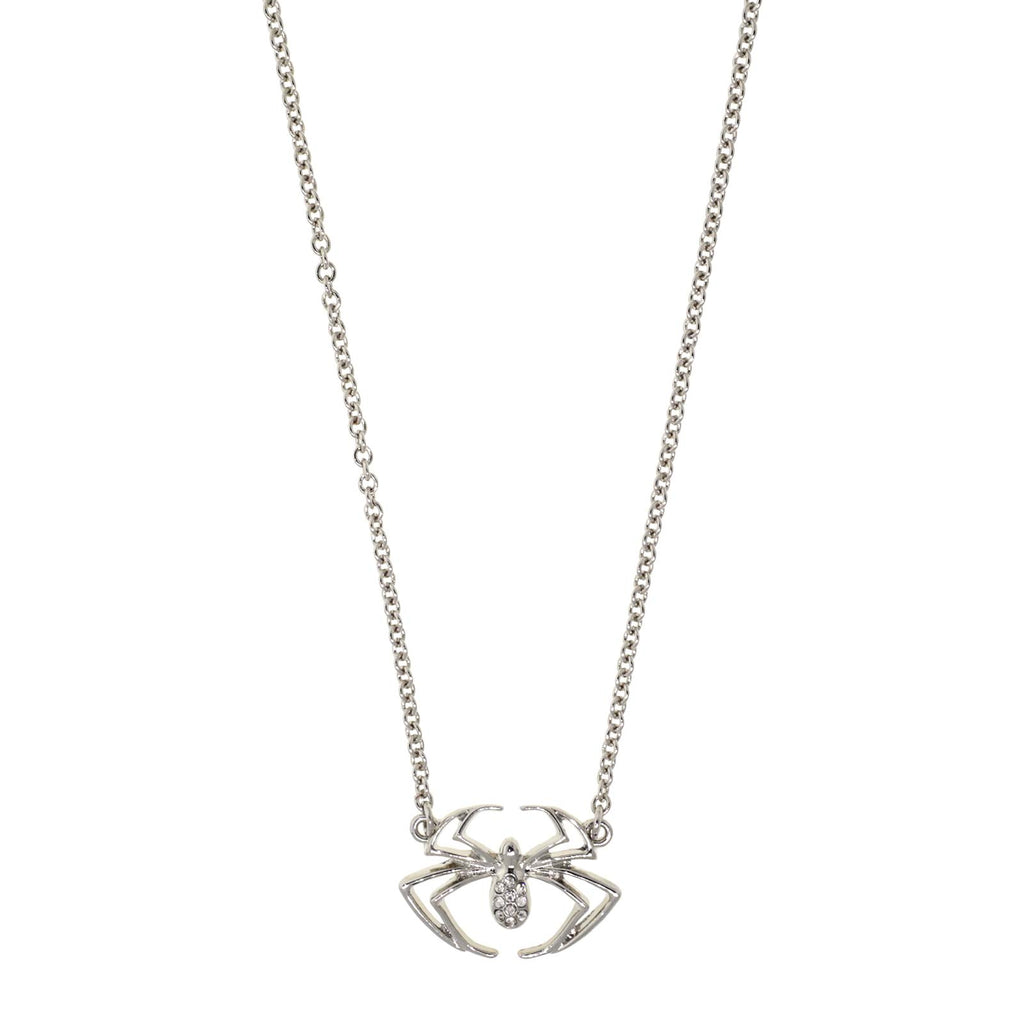 Silver Tone Crystal Spider Necklace 16 Inch