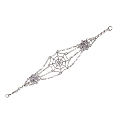 Silver Tone Crystal Spider Web Chain Bracelet