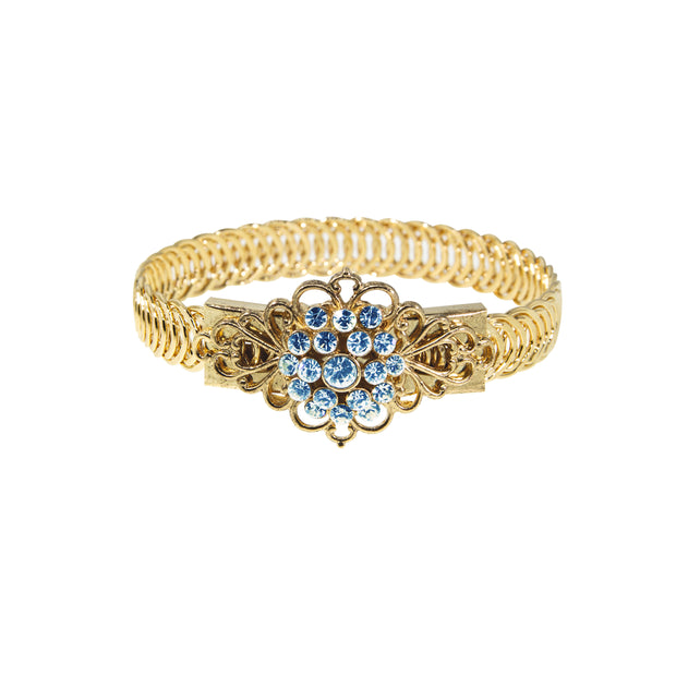 14K Gold Dipped Crystal Flower Overlay Belt Bracelet Light Blue