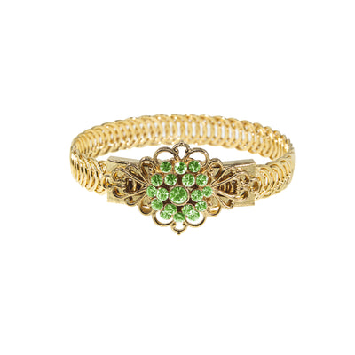14K Gold Dipped Crystal Flower Overlay Belt Bracelet Green