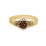 14K Gold Dipped Crystal Flower Overlay Belt Bracelet Red