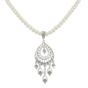 1928 Bridal Crystal Filigree Drop On 6mm Faux Pearl Strand Pendant Necklace 15