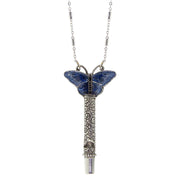 Pewter Whistle With Blue Enamel Butterfly Necklace 30
