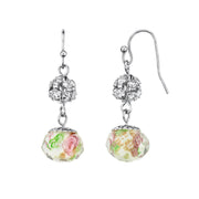 1928 Jewelry Fireball Crystals Pink And White Flower Bead Drop Silver Tone Dangling Wire Earrings