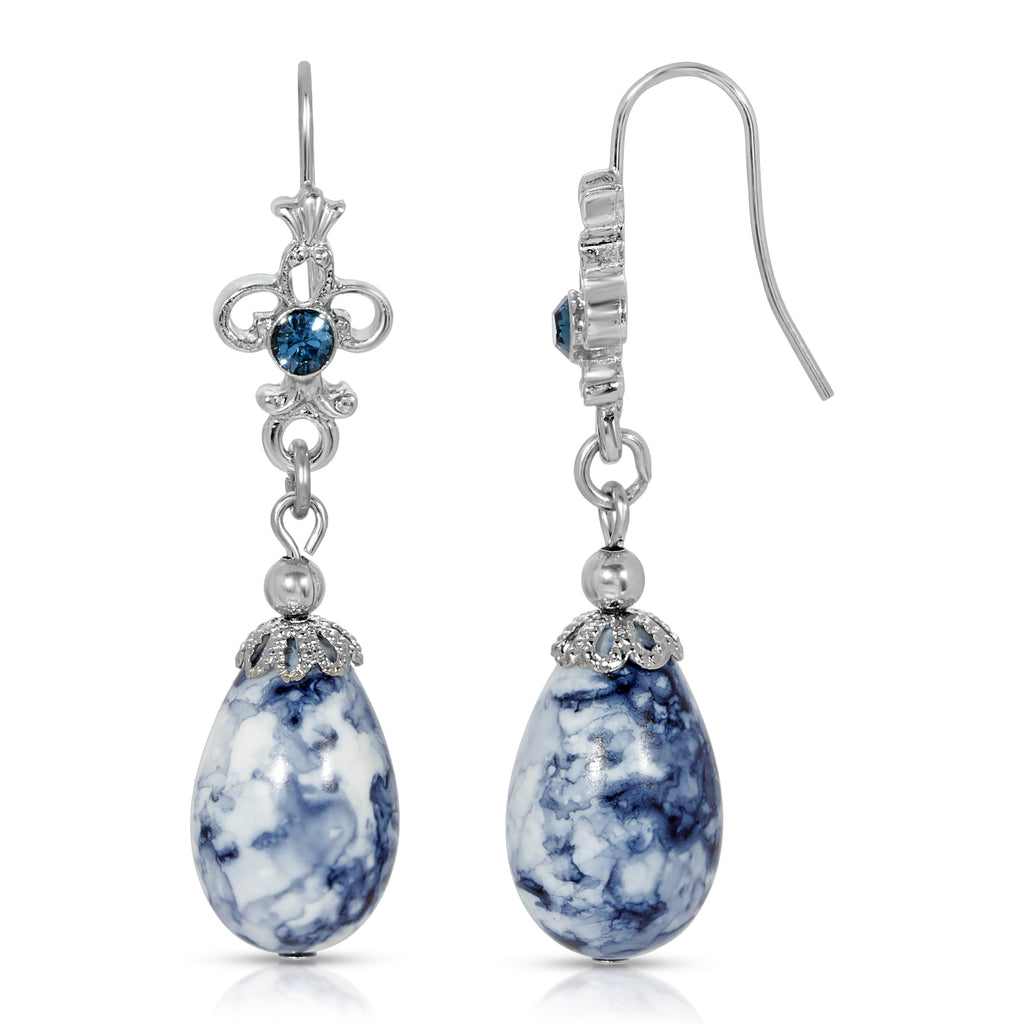 Blue Denim Crystal Accent Drop Earrings