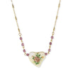 1928 Jewelry Purple Beaded White Heart With Pink Floral Decal Necklace 16