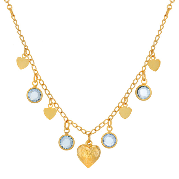 Gold Tone Diamond Channel Swarovski Crystal Element Stones with Hearts Drop Necklace 16 - 19 Inch Adjustable