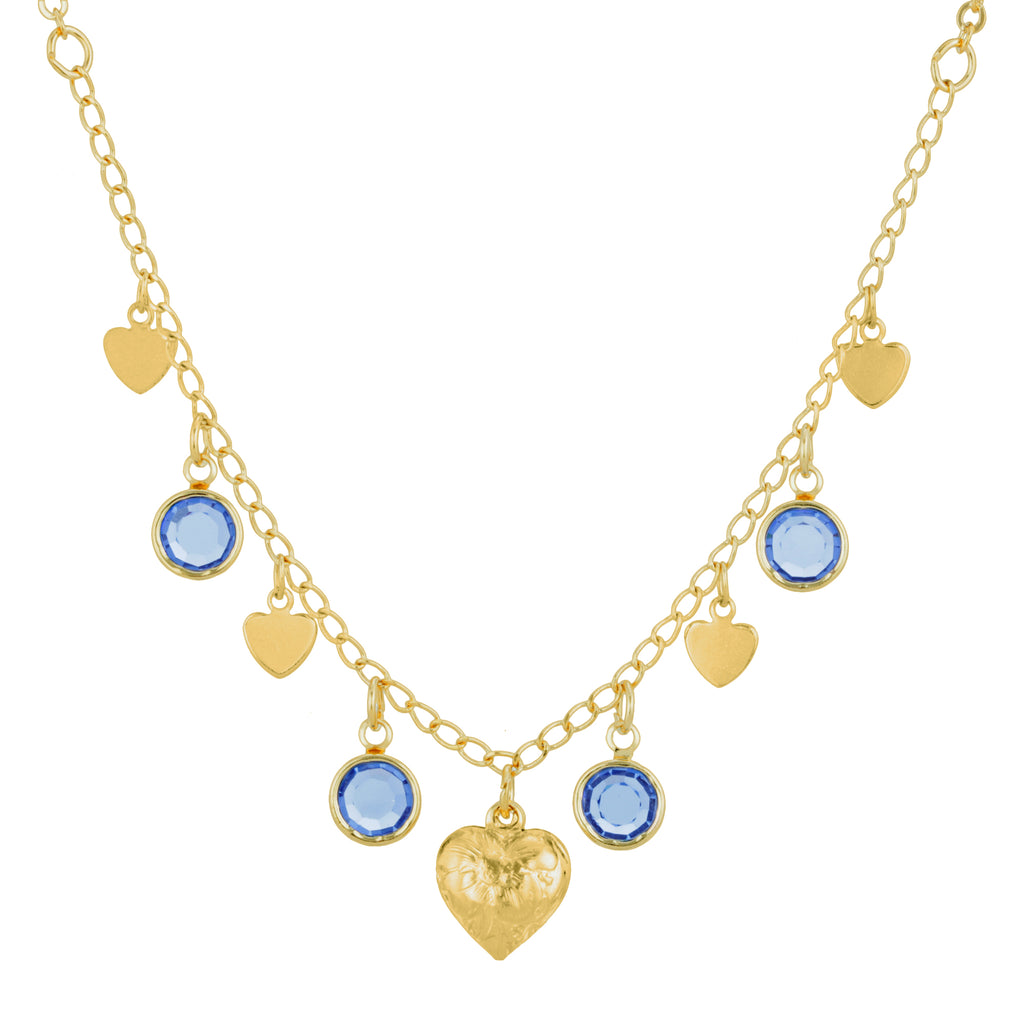 Gold Tone Diamond Channel Austrian Crystal Element Stones with Hearts Drop Necklace 16   19 Inch Adjustable