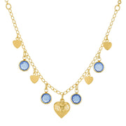 Gold Tone Diamond Channel Swarovski Crystal Element Stones with Hearts Drop Necklace 16 - 19 Inch Adjustable