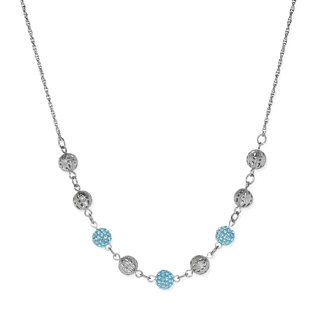 Silver Tone Round Crystal Fireballs Necklace 16   19 Inch Adjustable Light Blue