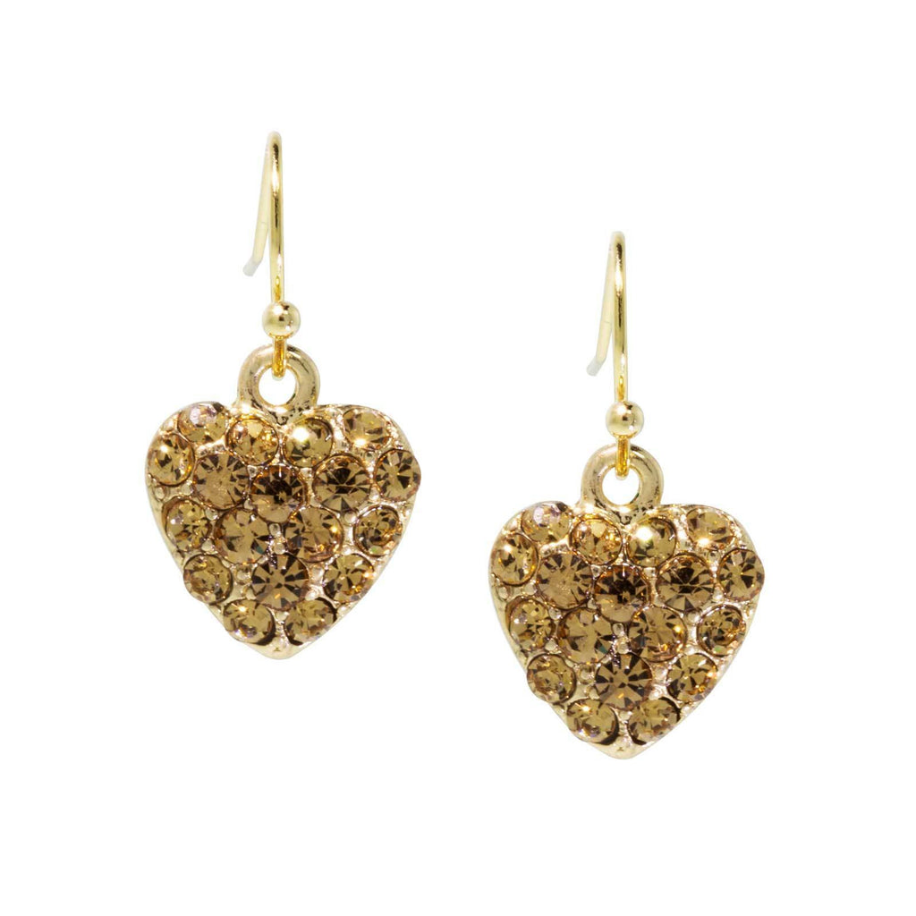 Gold Tone Topaz Crystal Heart Wire Earrings
