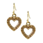 Gold Tone Topaz Crystal Open Heart Wire Drop Earring