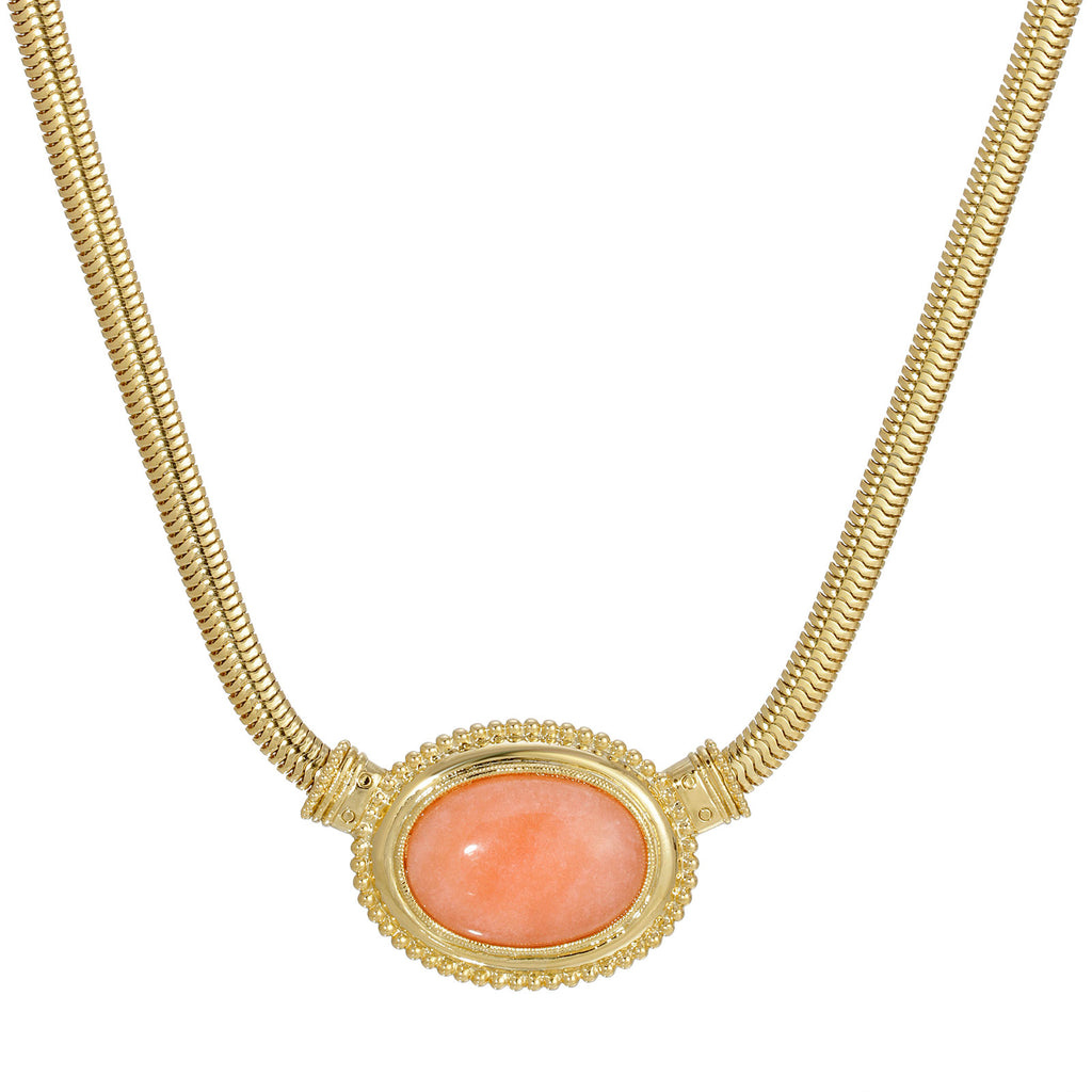 Peach Oval Semi Precious Necklace 16   19 Inches Adjustable