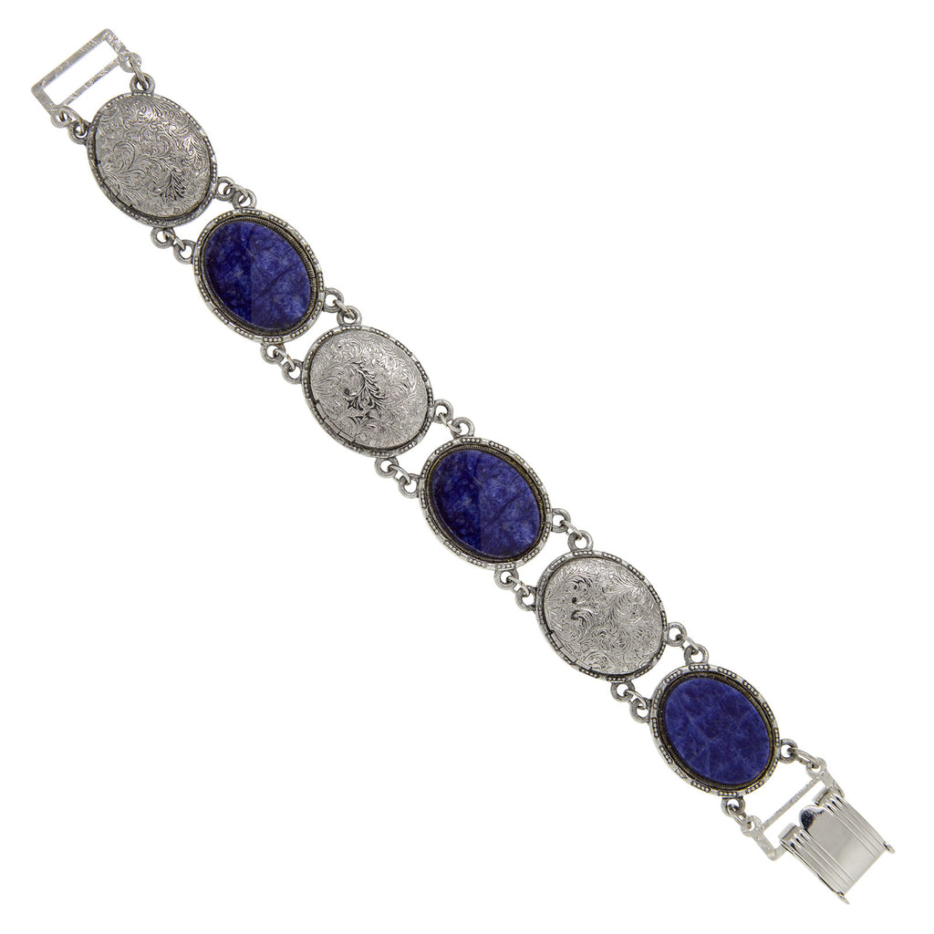 Oval Blue Semi Precious With Lockets Link Bracelet