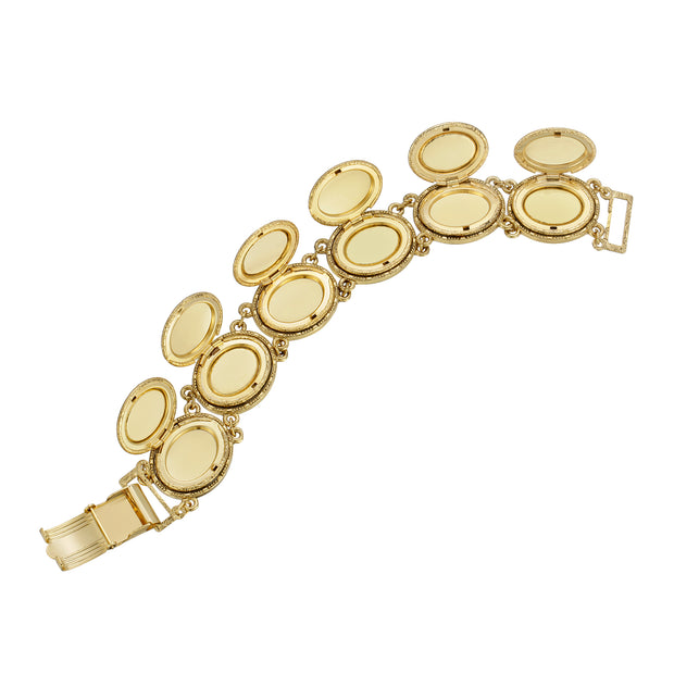 Gold Tone Oval Cameo And Locket Link Bracelet