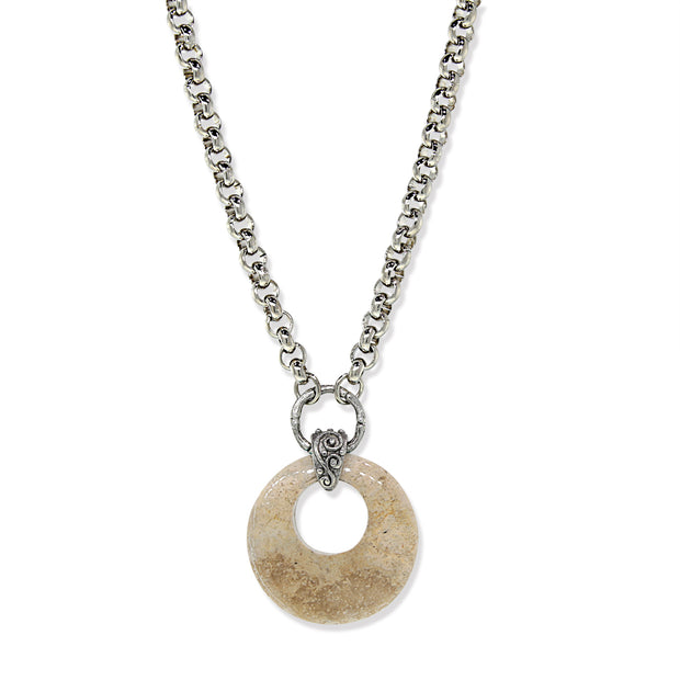 Silver Tone Gemstone Round Hoop Necklace 18