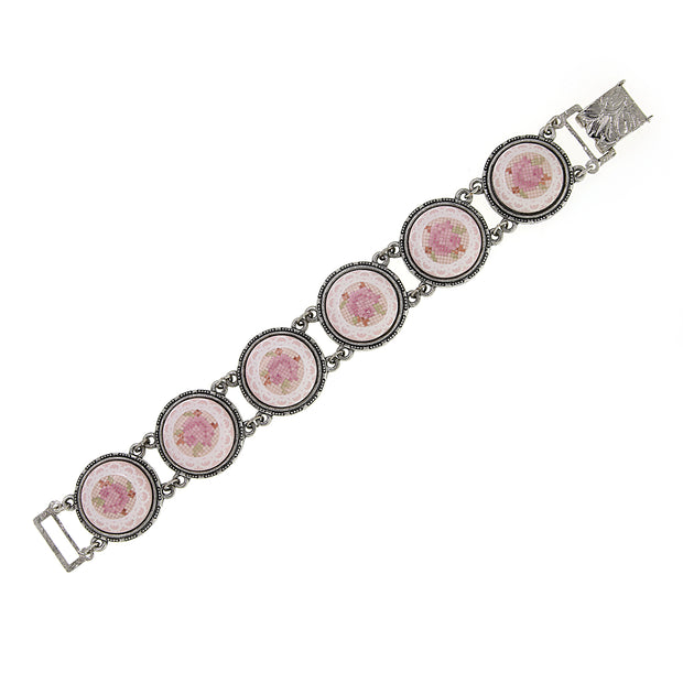 Round Blue & Pink Rose Stone Link Bracelet
