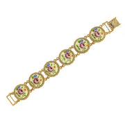 Multicolor Round Multi Link Flower Stone Clasp Bracelet