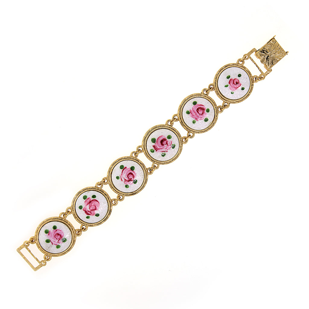 Pink Round Multi Link Flower Stone Clasp Bracelet