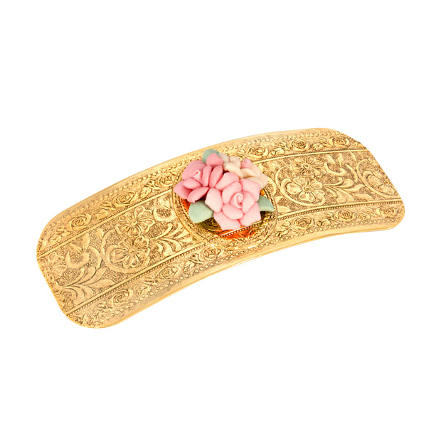 1928 Jewelry Large Pink Porcelain Flower Hair Barrette