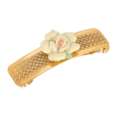 1928 Jewelry Small Ivory Porcelain Flower Hair Barrette