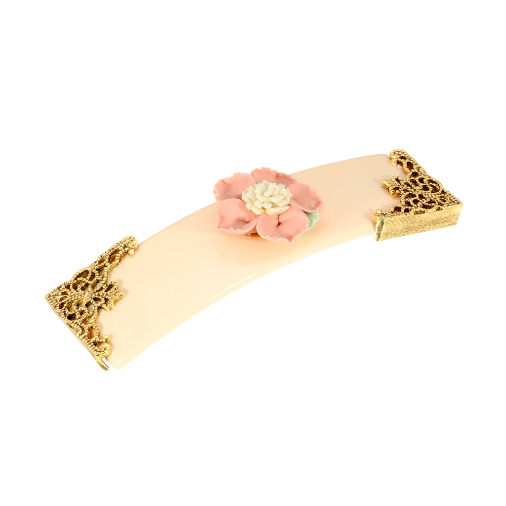 Ivory With Pink & White Porcelain Flower Hair Barrette