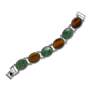 1928 Jewelry Oval Tigers Eye & Jade Gemstone Link Bracelet