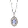 1928 Jewelry Oval Blue Lace Agate Gemstone Locket Necklace 26