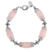 Rose Quartz Barrell Semi Precious Gemstone Bead Bracelet