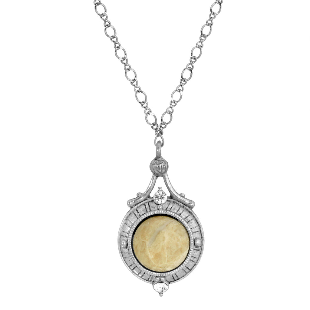 Round Semi Precious Riverstone Gemstone Pendant Necklace 16   19 Inch Adjustable
