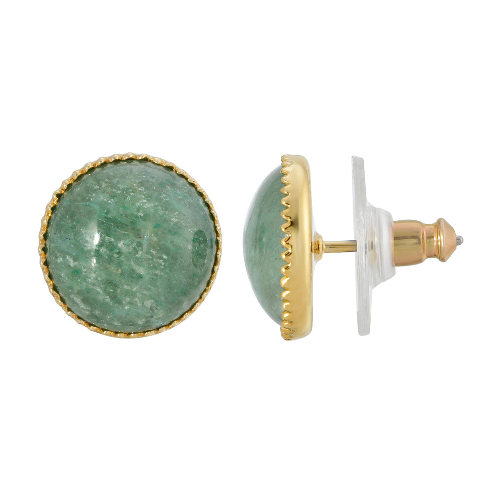 14K Gold Dipped Green Semi Precious Round Stone Stud Earring