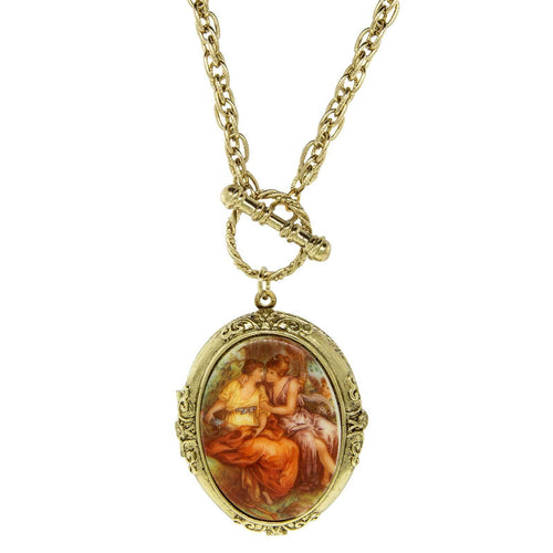 1928 Jewelry Renaissance Inspired Oval Stone Locket Necklace 32