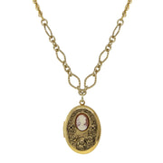 Gold Tone Carnelian Cameo With Flowers Oval Locket Necklace 16   19 Inch Adjustable