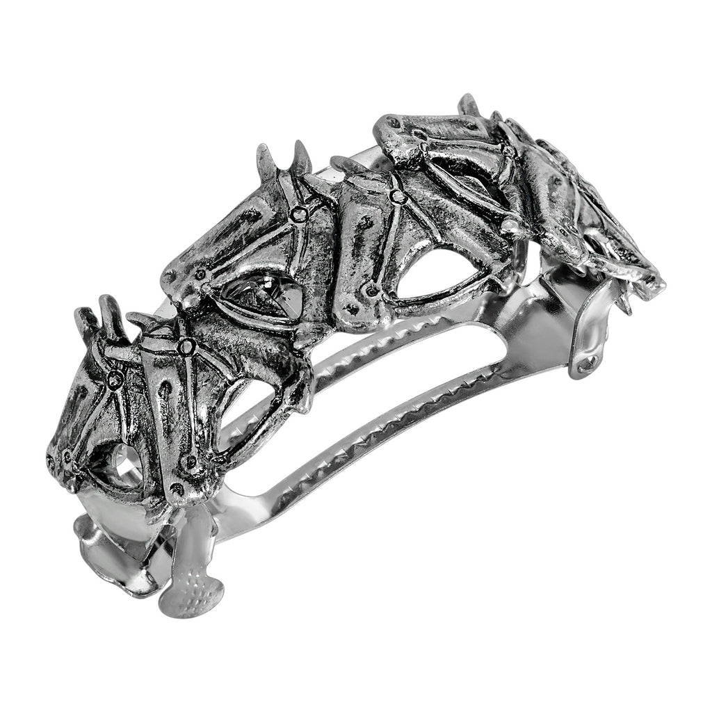 Pewter Racing Horses Pony Tail Holder