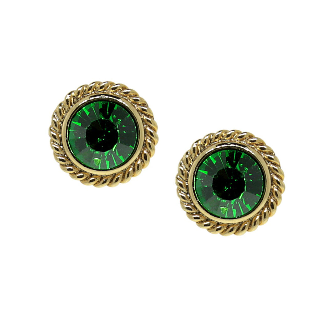Dark Green 14K Gold Dipped Small Round Stud Earrings