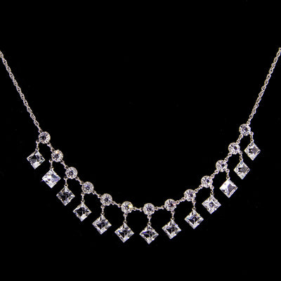 Silver Tone Square Drop Swarovski Crystal Necklace 15 In