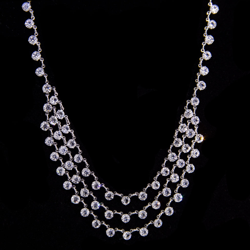 Round Vintage Austrian Crystal Draped Necklace 15"