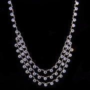 Silver Tone Round Swarovski Crystal Draped Necklace 15 In