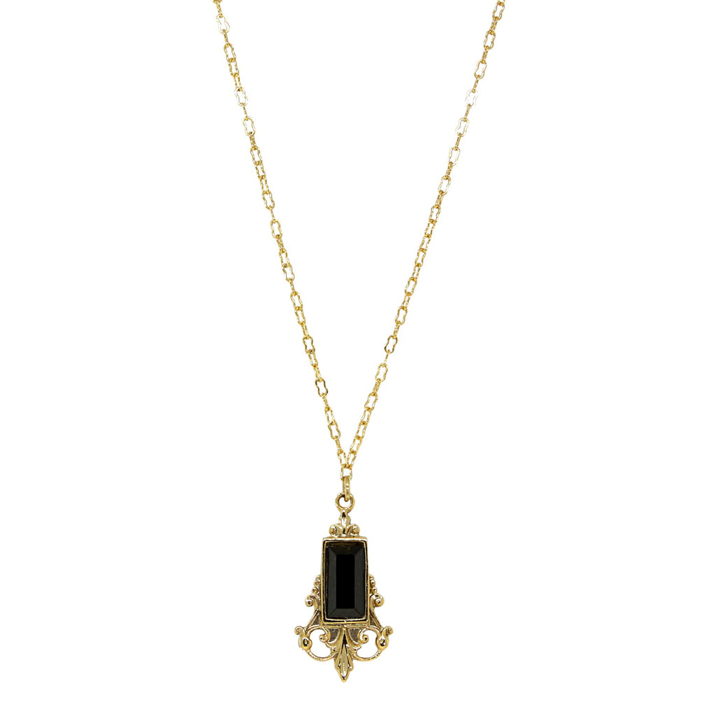14K Gold Dipped Black Pendant Necklace 16 Inches