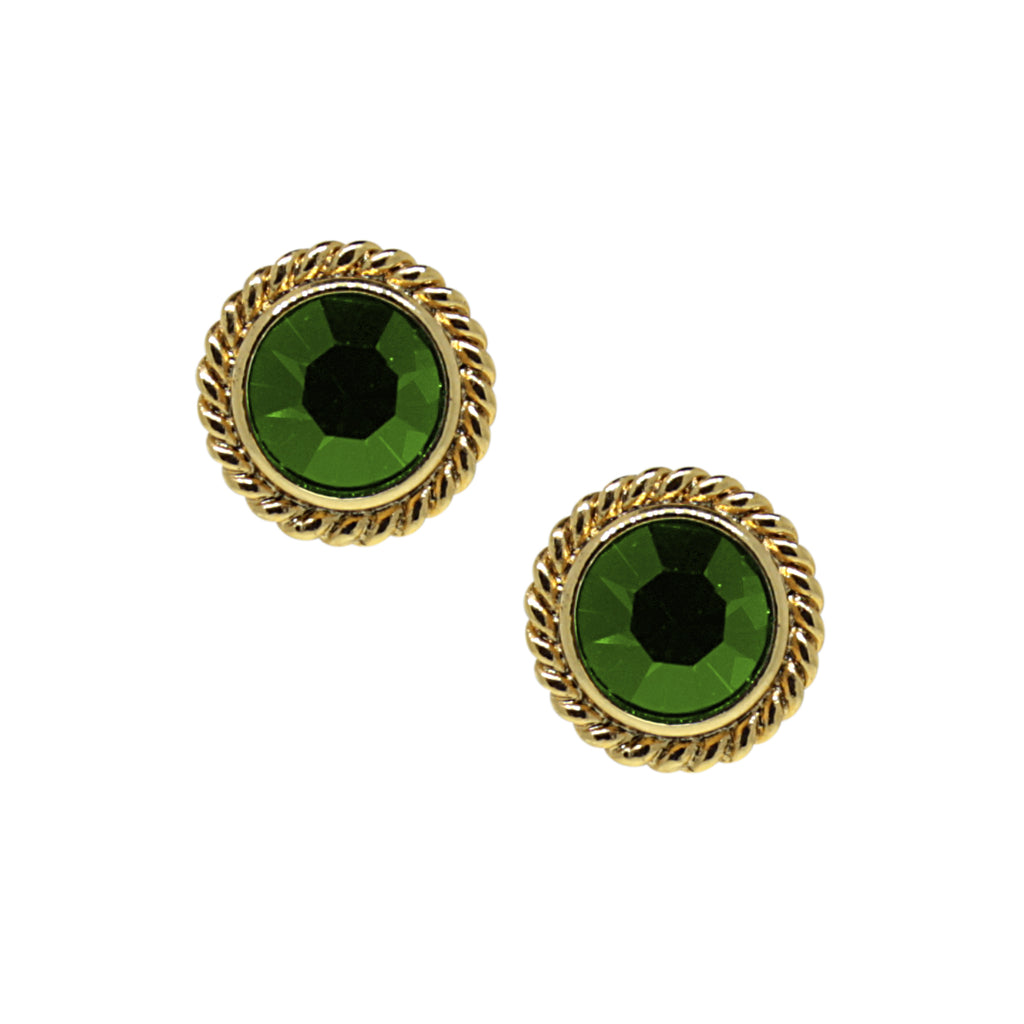 14K Gold Dipped Small Round Stud Earrings Green