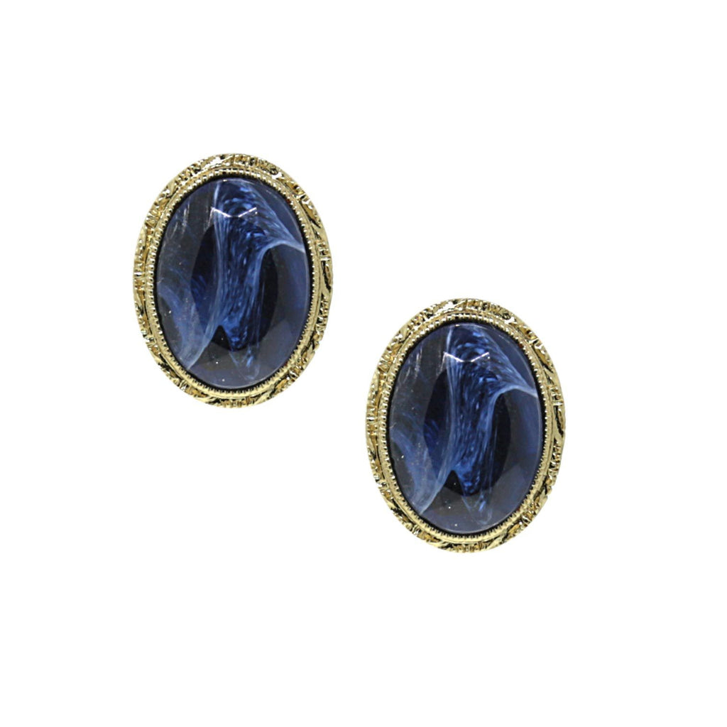 14K Gold Dipped Blue Oval Stud Earrings